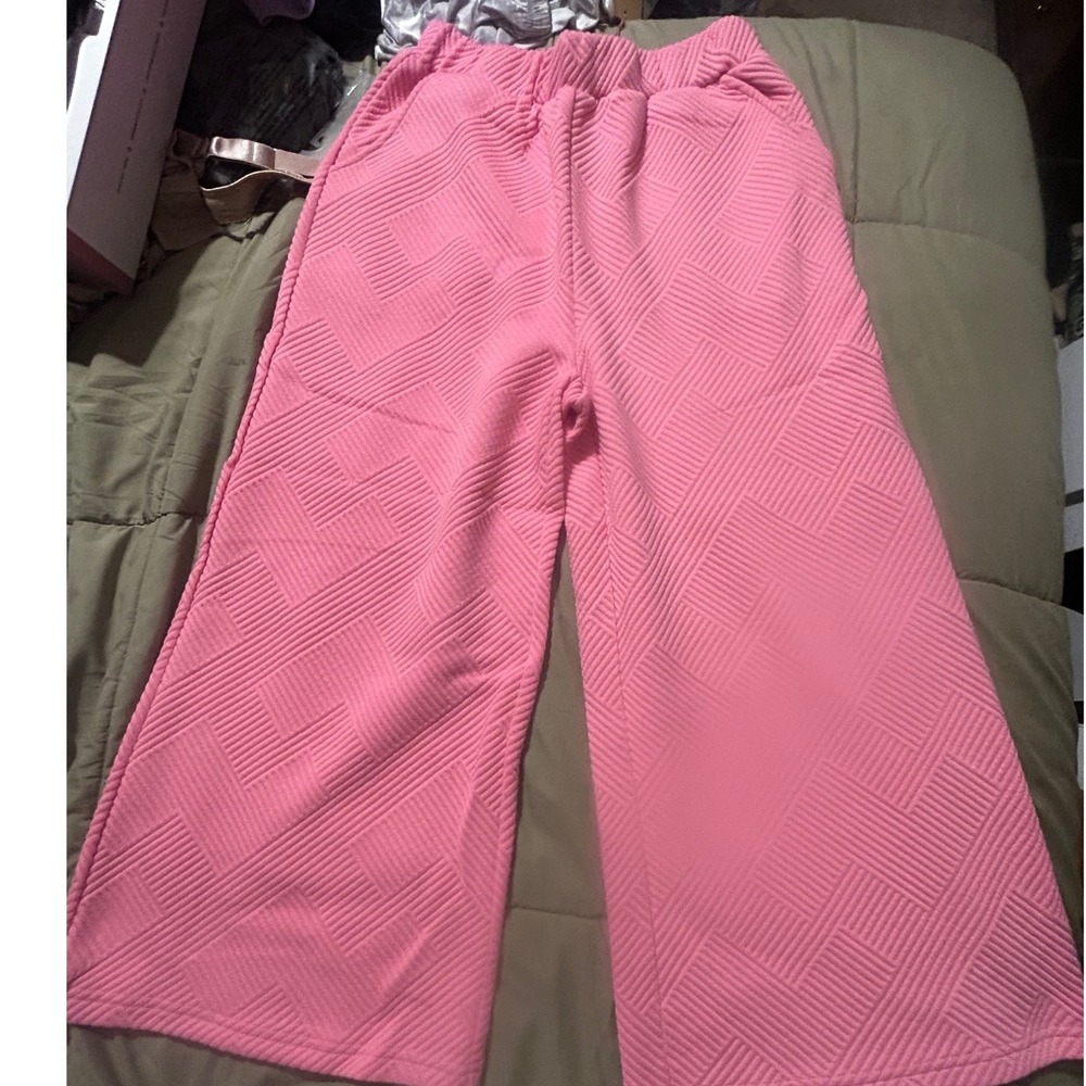 Entro Pink Textured Geometric Quilted Wide Leg Elastic Waist Pants Small